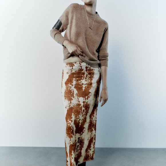 Zara Dresses & Skirts - ZARA PRINTED SATIN SKIRT BEIGE-BROWN/ZARA MAXI MIDI SKIRT/ZARA OFFICE SKIRT